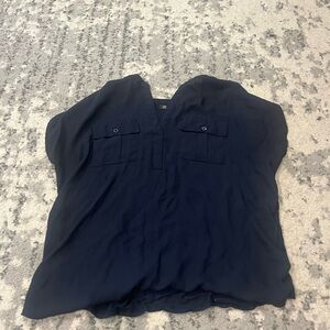 Navy Blue Blouse with Pockets